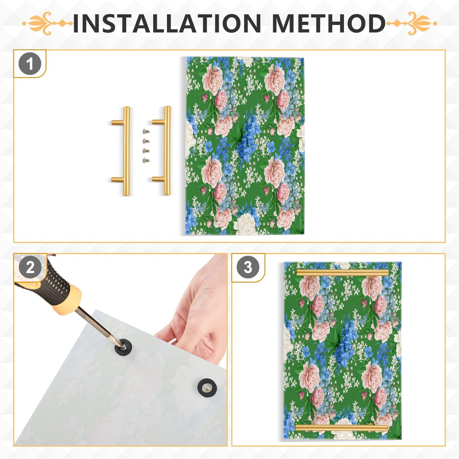 BOESI Graffiti Pink and Blue Flowers Tray, Tray with Handles, Countertop Organizer, Decorative