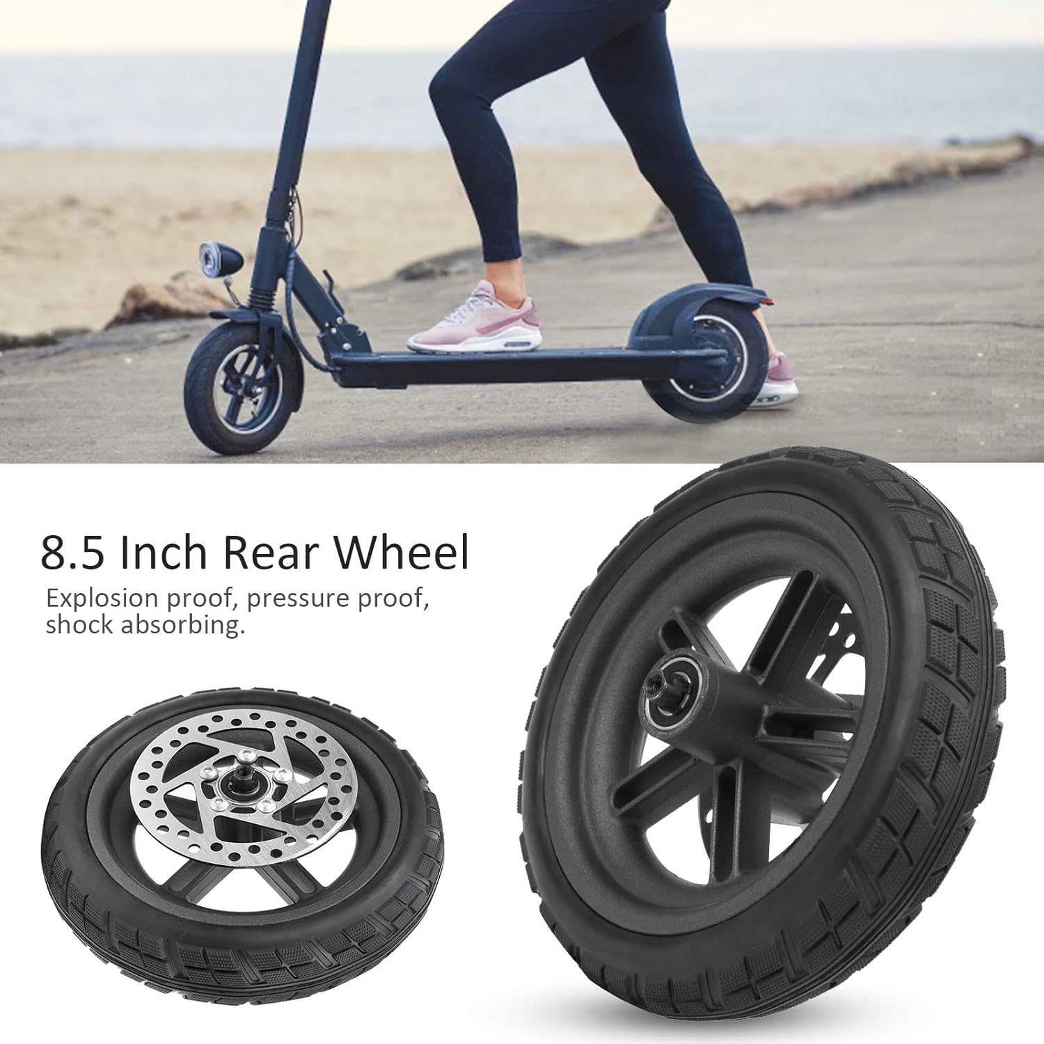 Scooter Wheel Set,Aluminum Alloy Rubber 8.5 Inch Disc Brake Rear Wheel Replacement for Scooter