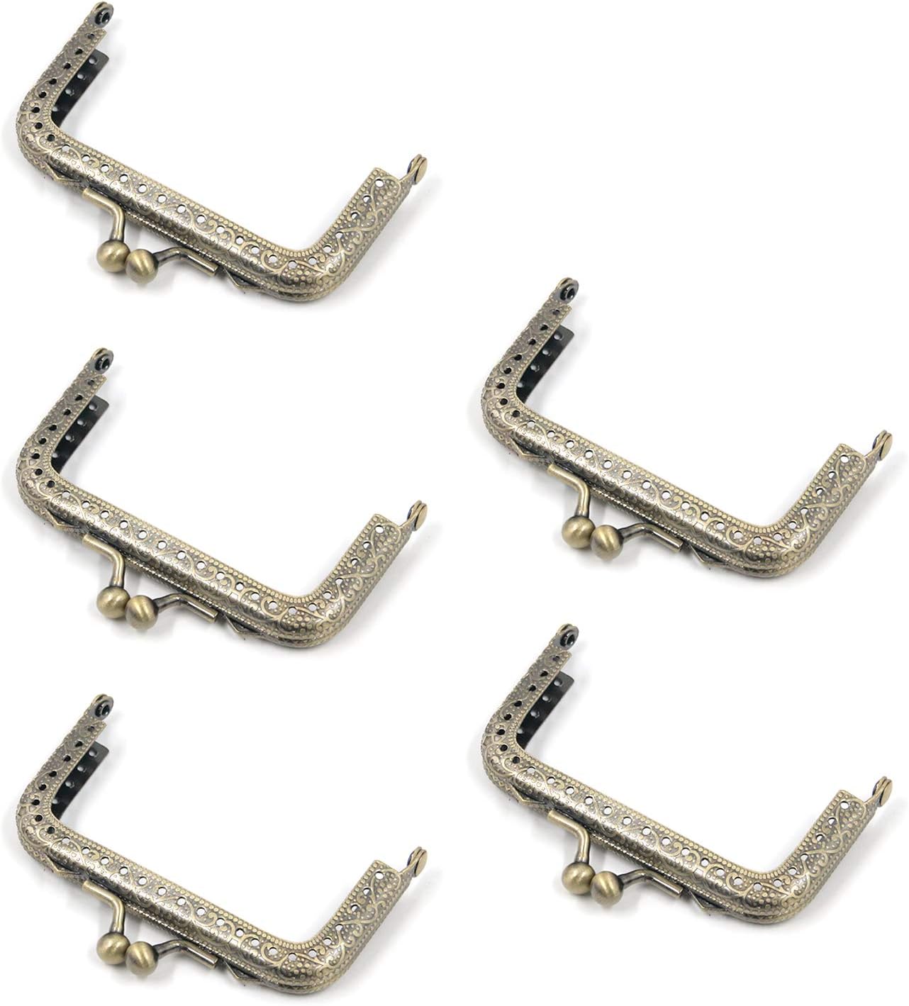 T Tulead 5PCS Metal Frame Purse Frame Kiss Clasp Lock DIY Bag Lock Half Round Coin Retro Bronze Frame 3.34" Length Bag Purse Making
