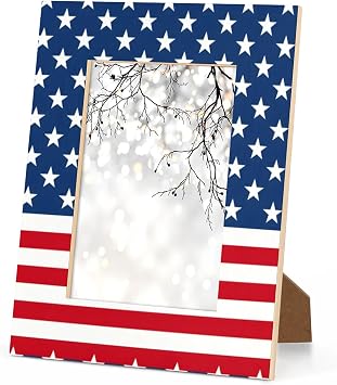 Usa American Flag Picture Frame 8x10, American Flag 8x10Photo Frame Horizontal &Vertical Display 8 by 10Wooden Picture Frame for Desktop or Wall Decoration