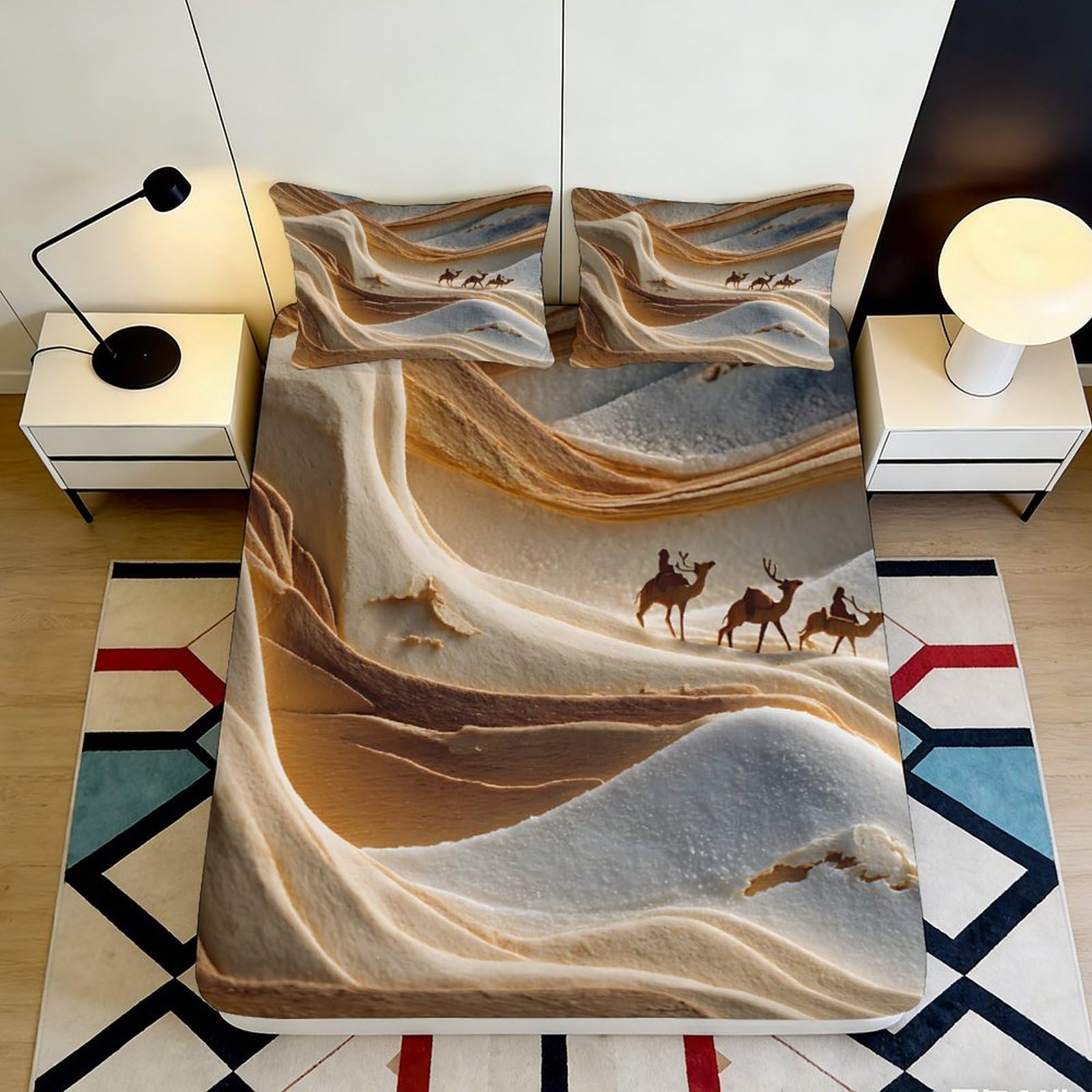 3D Printed Desert Camel Fitted Sheet Microfiber Brown Sand Dune Mattress Cover for Bedroom Dorm Decor 90x200x25cm