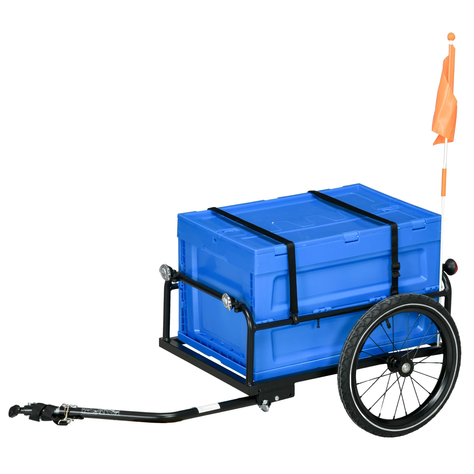 HOMCOM Bicycle Trailer - 65L Foldable Storage Box - Pneumatic Tyres - Blue