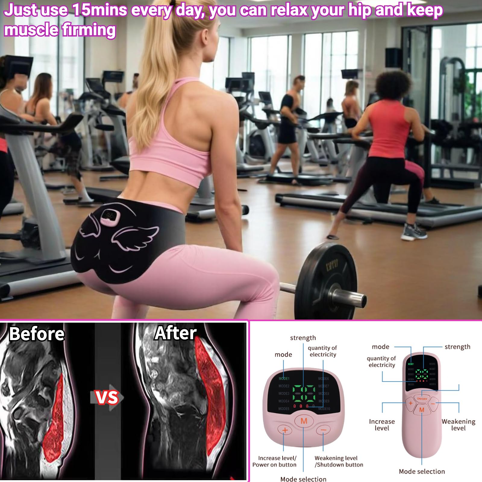 Entrenador de Cadera EMS Levantar Glúteos,30 Niveles de Intensidad,10 Modos,Masajeador Glúteos USB Estimulador ABS para Moldear el Cuerpo,Control Remoto Inalámbrico,Cinturón Extensible