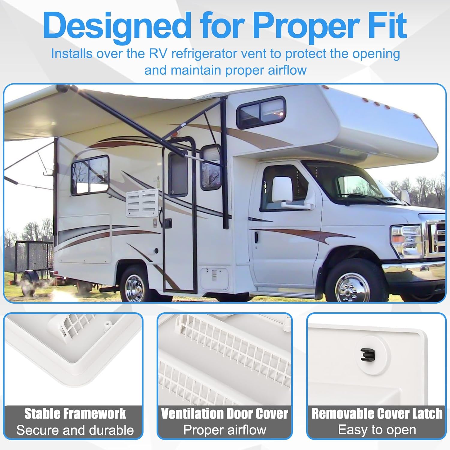 RV Refrigerator Lower/Upper Mount Vent Cover with Screen, 23-1/8" W x 15" H, RV Vent Cover Replacement for Camper Trailer