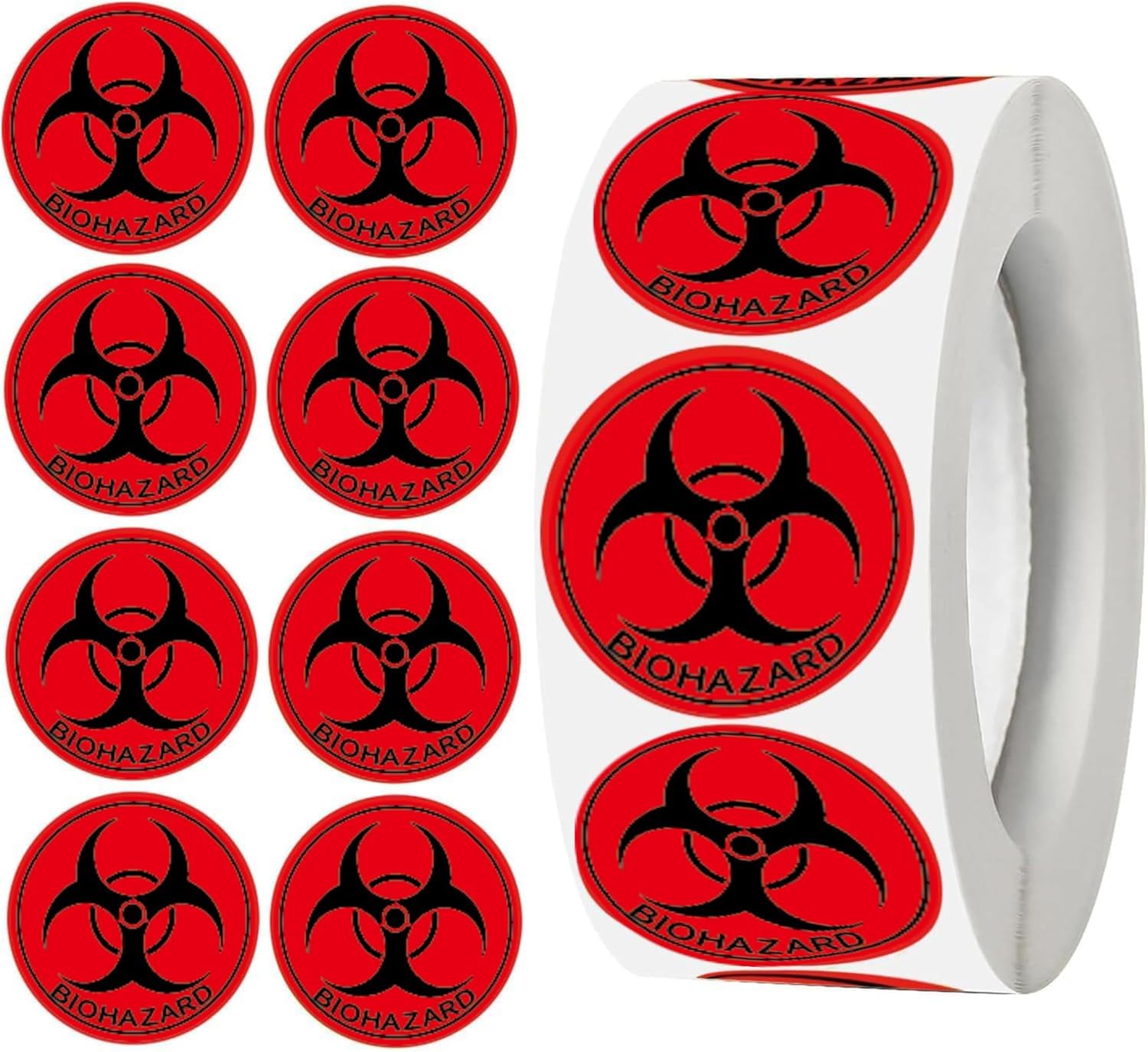 1 Inch Biohazard Stickers - Waterproof Vinyl Round Stickers, 300 Pcs (1inch), Universal Biohazard Symbol, Indoor Use, Hospitals, Labs, Industrial Settings