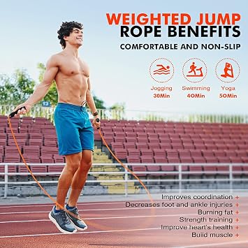 KUTIZE Skipping Rope, Weighted Jump Rope for All Age, Adjustable 1Lb Heavy Skipping Ropes, Suitable for Boxing, Cardio, Home Fitness, Training Muscle, Home Gym Workout Equipment for Full Body Exercise