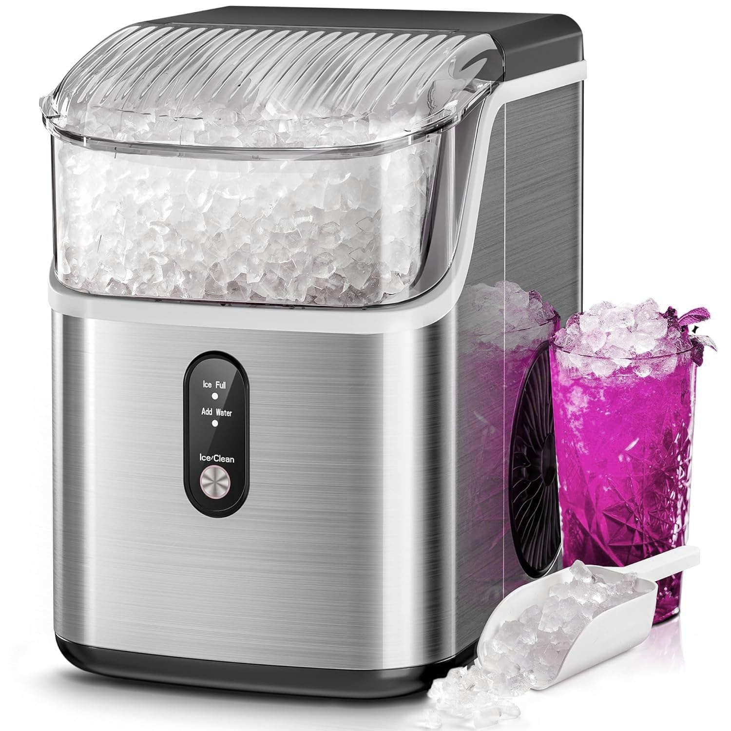 Kismile Nugget Ice Makers Countertop,Pebble Ice Maker Machine with Chewable Ice, 35lbs/Day,One-Click Operation,Self-Cleaning,Pellet Ice Maker Countertop for Home/Kitchen/Office
