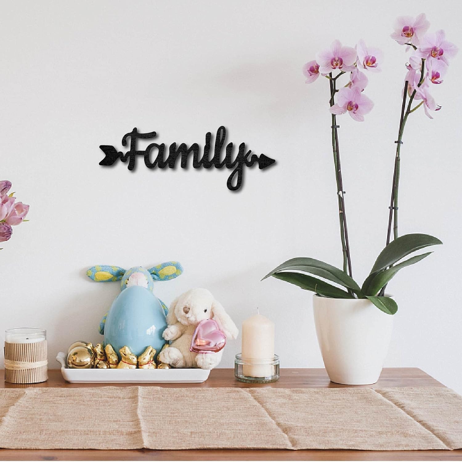 CREATCABIN Wood Family Arrow Sign Wall Decor, Black, 11.9" x 4.3"