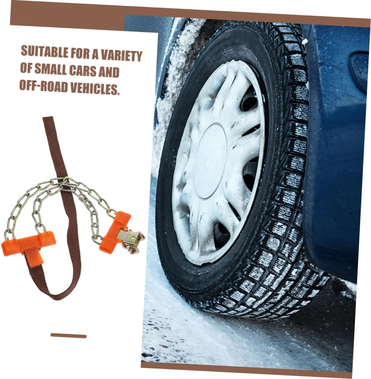 Abaodam Car Snow Chains 2pcs Small Size Anti-skid Grip Tire Chains Universal for Passenger Cars and Suvs Emergency Winter Driving