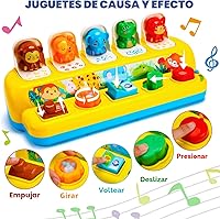 Vista 3 de Juguetes interactivos emergentes de animales con música y luz, juguetes Montessori de causa y efecto para niños y niñas de 1 año, juguete musical