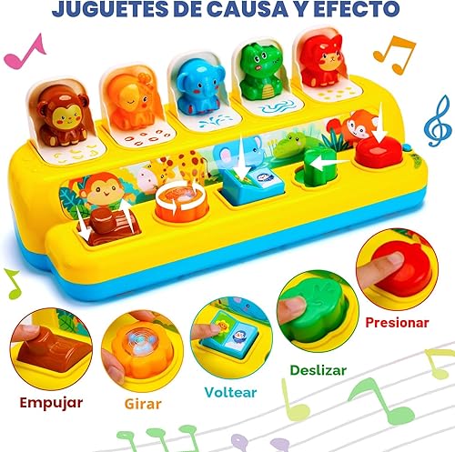 Miniatura 3 de Juguetes interactivos emergentes de animales con música y luz, juguetes Montessori de causa y efecto para niños y niñas de 1 año, juguete musical