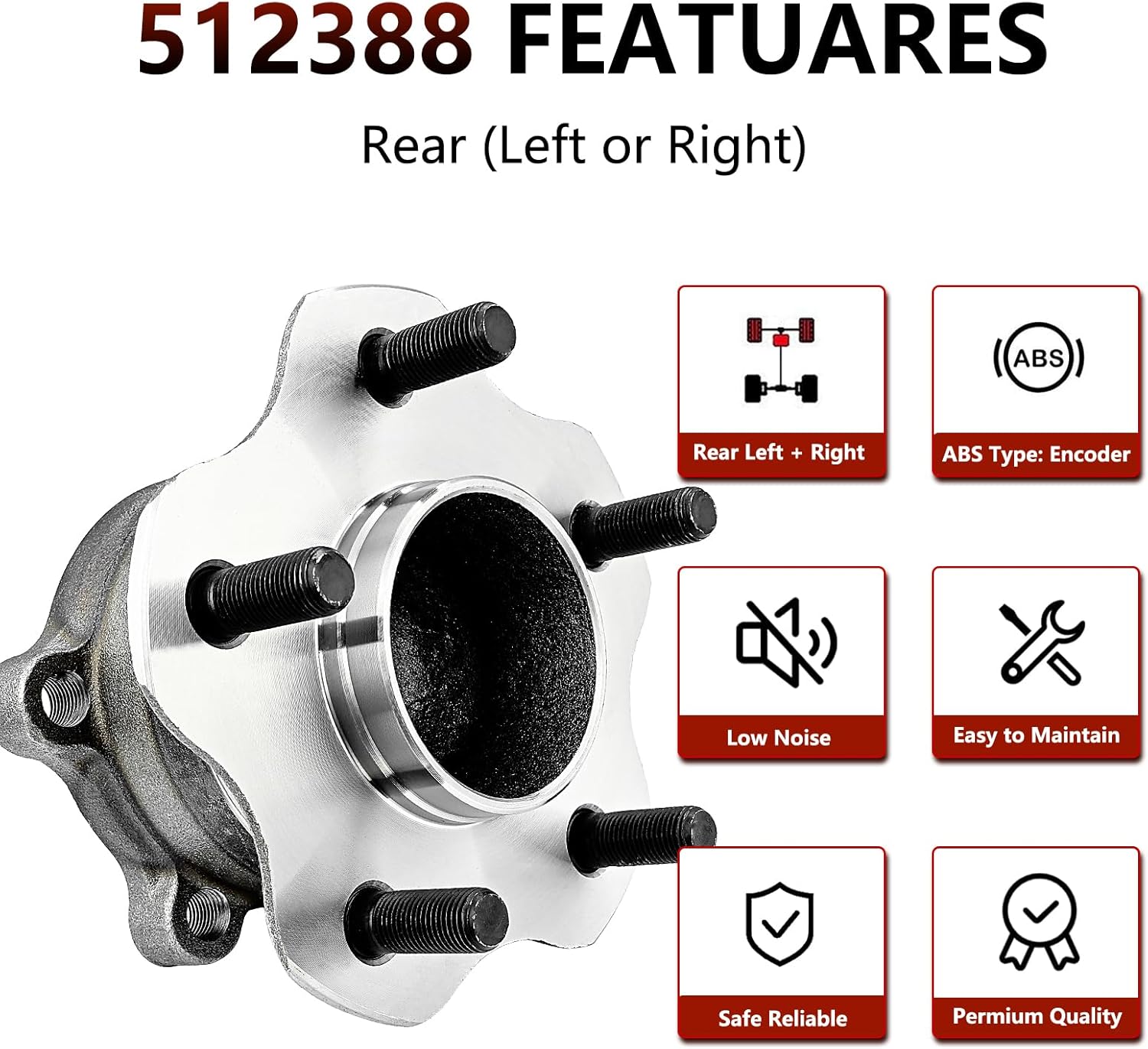 JLEO 512388 FWD Rear Wheel Hub Bearing for 2007-2018 Nissan Altima,for 2009-2019 Maxima,for Murano/Pathfinder,for Infiniti JX35 2013,for QX60 2014-2019,for 2011 Mitsubishi RVR Hub Assemblies