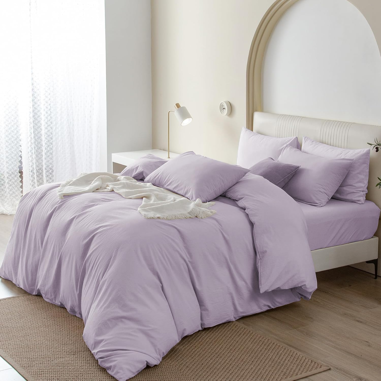 Biancheria da letto in cotone 135 x 200 cm, lilla, tinta unita, morbida, in cotone rinforzato, 135 x 200 cm, 2 pezzi, tinta unita, Öko-Tex, copripiumino singolo e federa 80 x 80 cm, chiusura