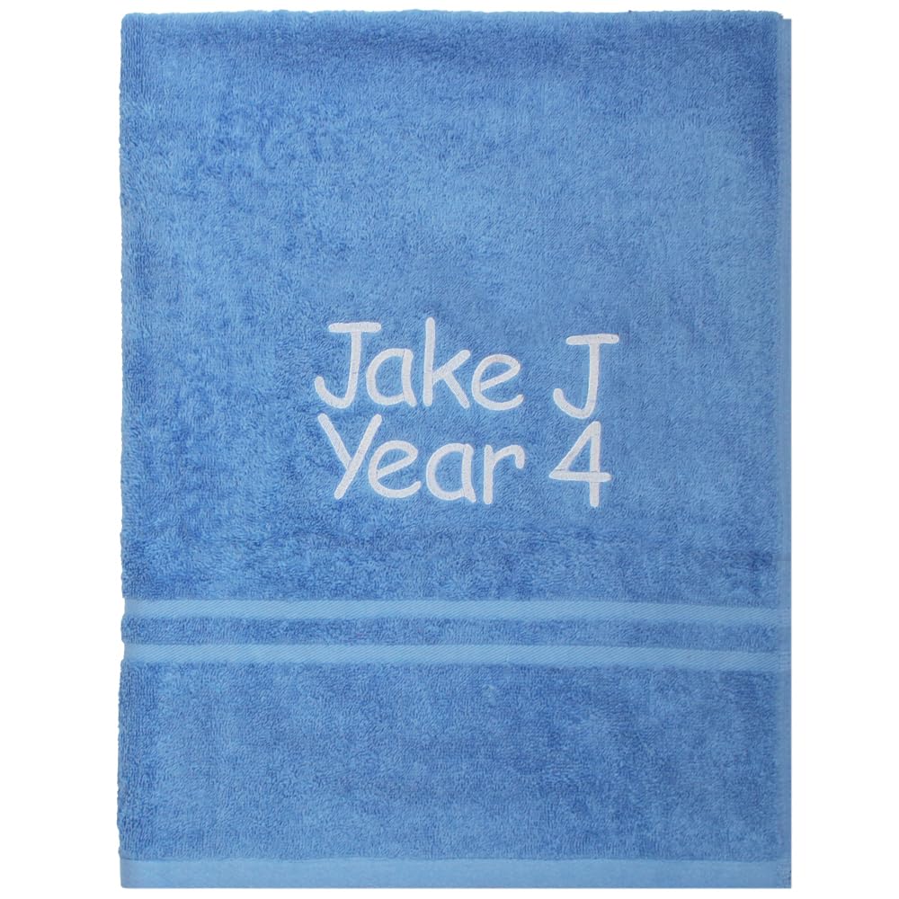 TeddyT's Personalised Embroidered Back to School Name & Class Swimming Towel (Light Blue)