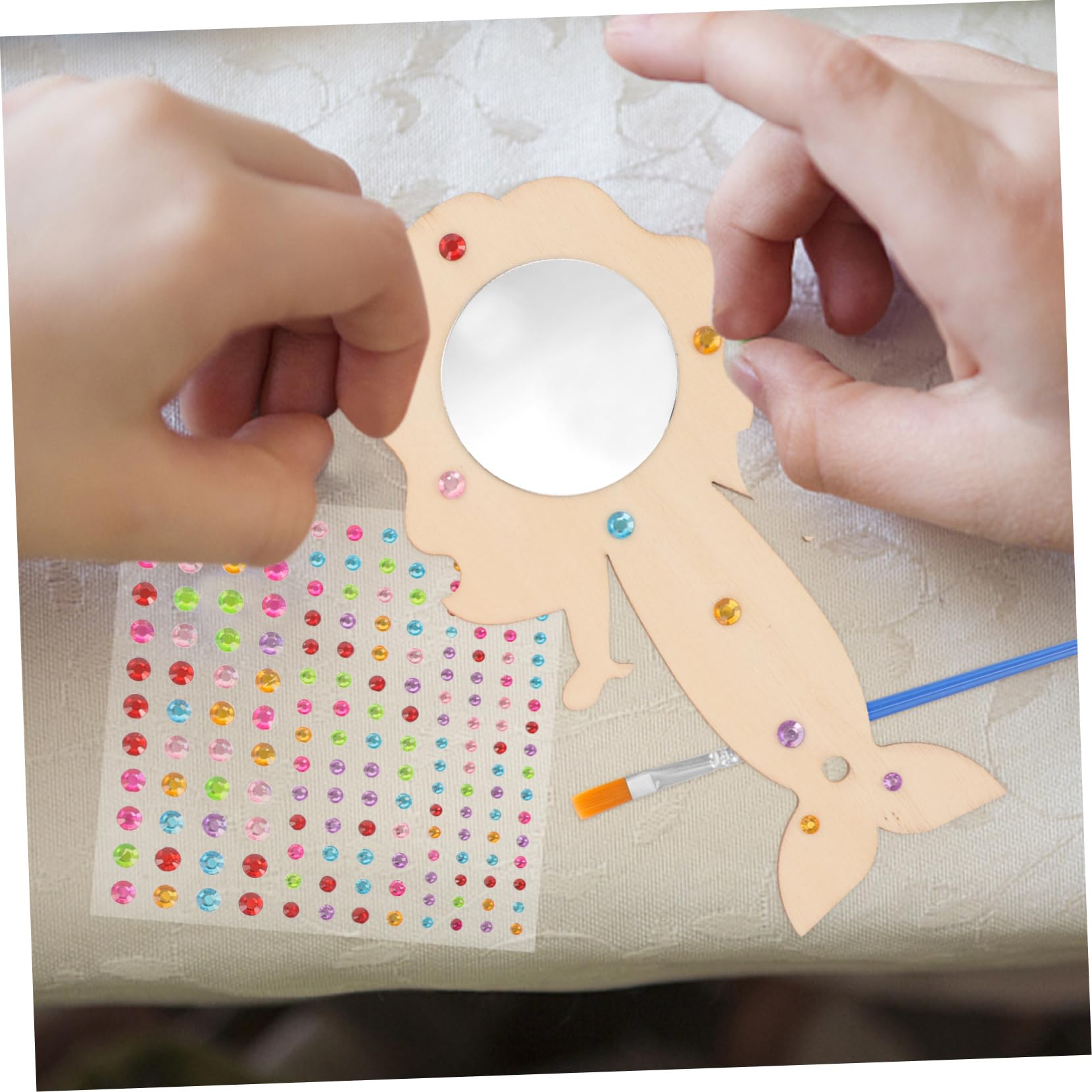 DOITOOL 4 Sätze Holzspiegel für DIY Meerjungfrau Unvollendeter Handspiegel zum Basteln Teiliges mit Runden und Herzförmigen Spiegeln für Kreative Partys und Kindergeburtstage