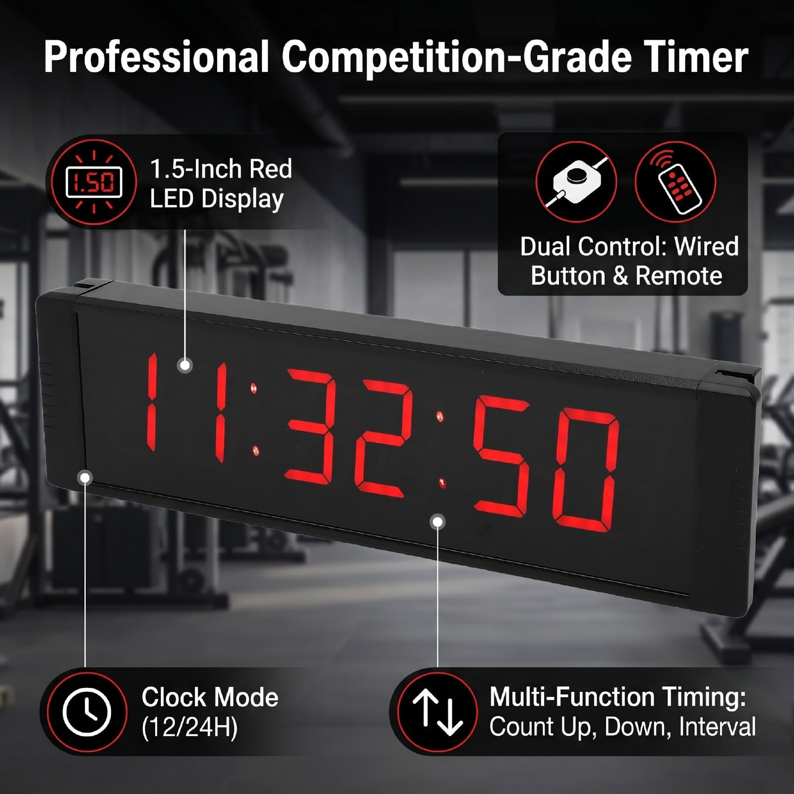 Luocute Cronómetro Grande con Pantalla LED Roja de 1,5 Pulgadas, Temporizador de Competición