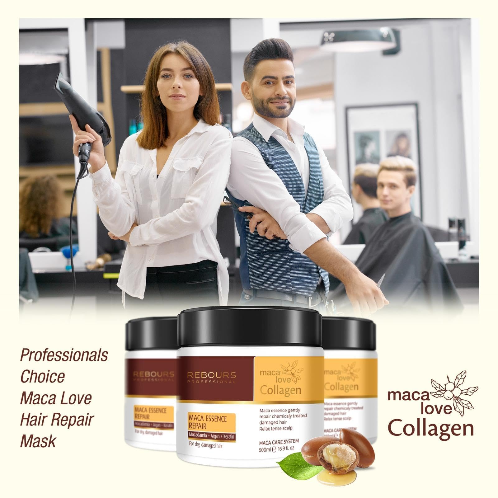 REBOURS Mascarillas de tratamiento capilar con colágeno, tratamiento acondicionador profundo para cabello seco y dañado, aceite de argán e ingredientes naturales, hidratación y reparación del cuidado 5