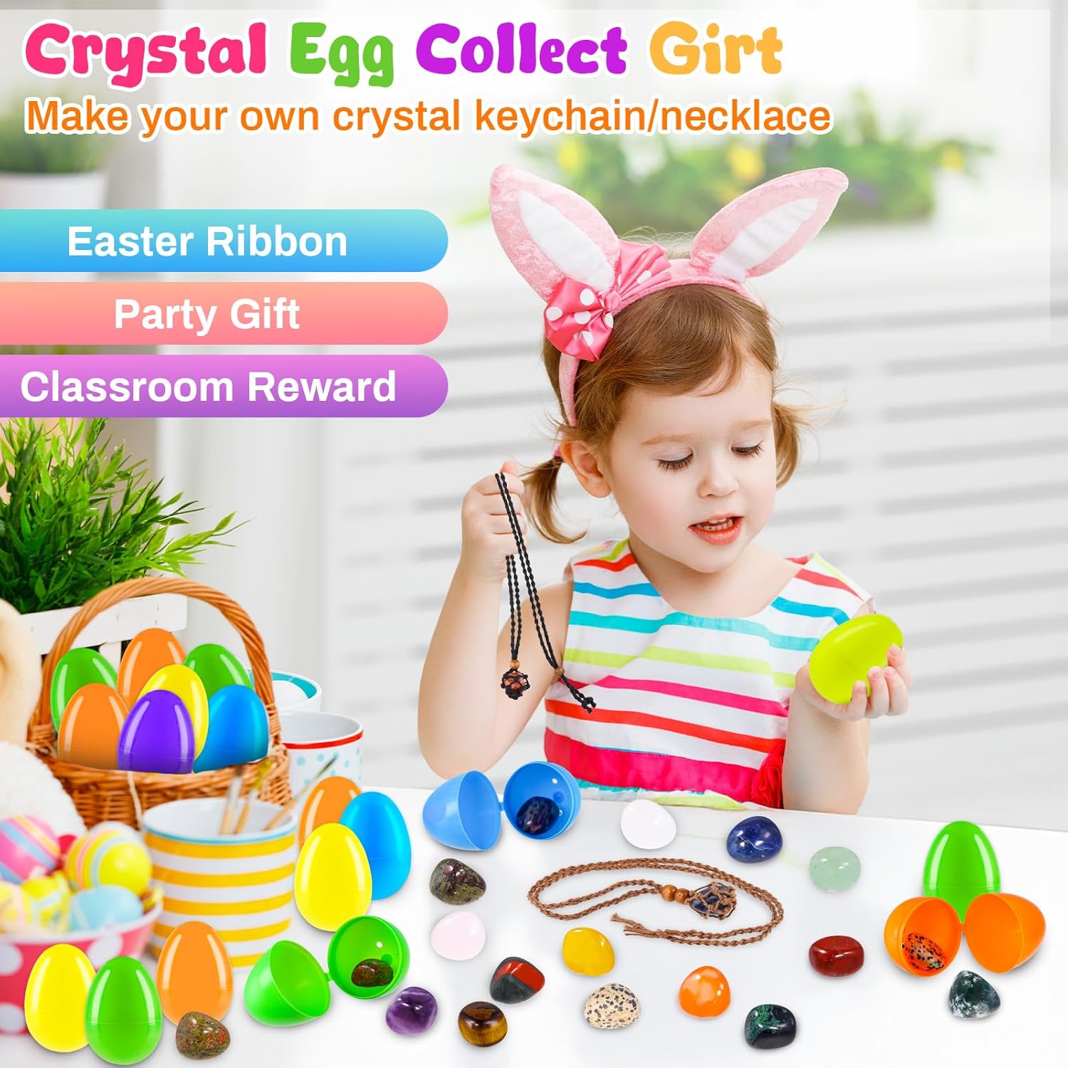MGparty 15 Pack Prefilled Easter Eggs with Gemstone Crystals, Filled Easter Eggs for Kids Teens, Easter Egg Fillers, Gemstone Easter Eggs, Basket Stuffers, Egg Hunt Prizes, Party Favors, Easter Toys