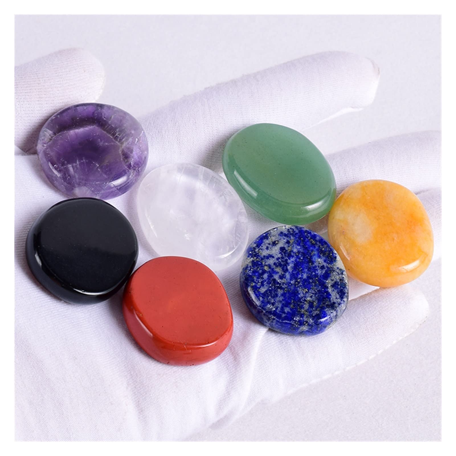 Juego de Naturales, Piedra de Palma preocupante, 30 * 25 * 6 MM, Cristal de Cuarzo, Rebanada de Pulido, energía Espiritual decoración de la habitación (Color : Chakra Set)