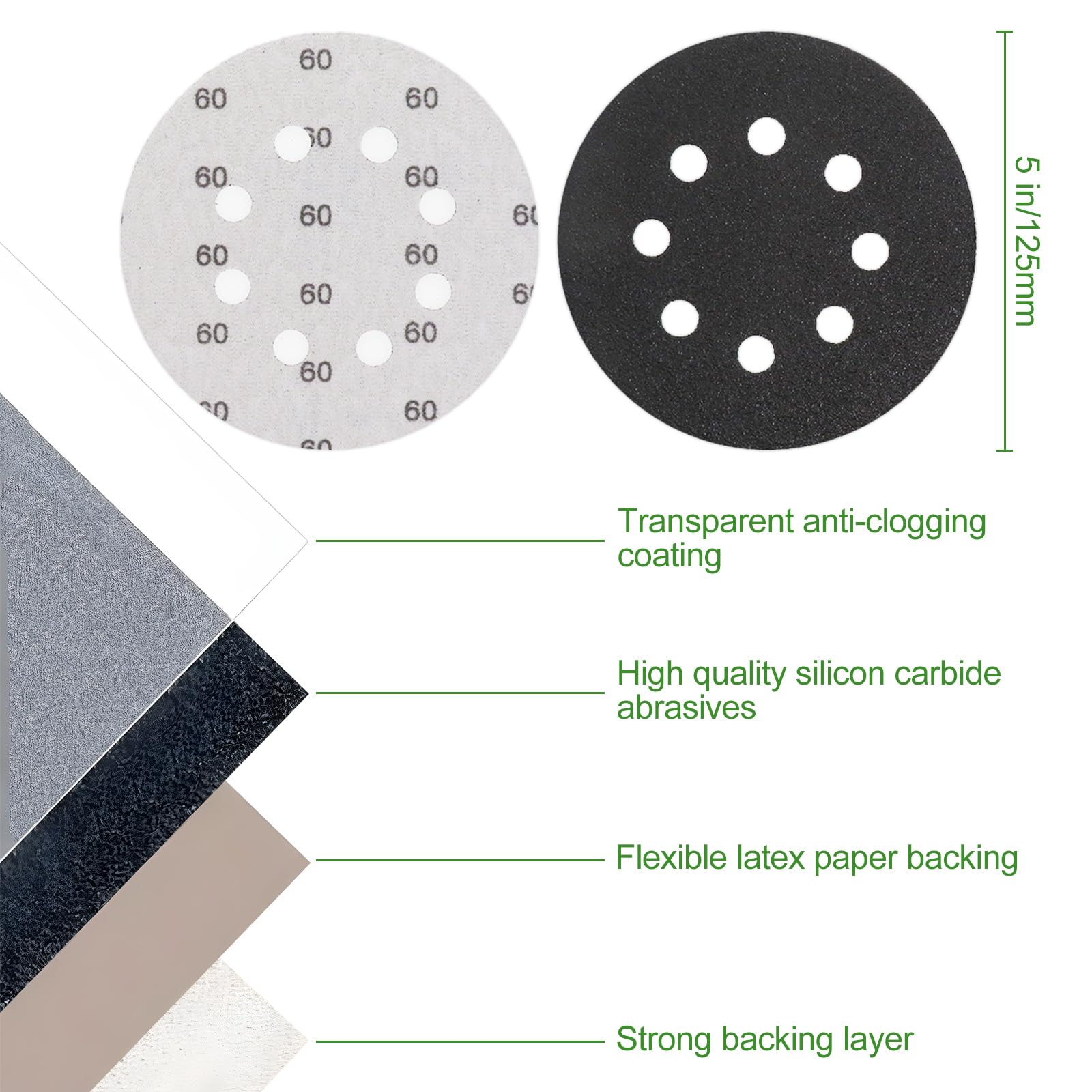 Dischi Abrasivi 125 Mm Grana 150: 50 Pezzi Con 8 Fori Per Levigatrice Orbitale - 5