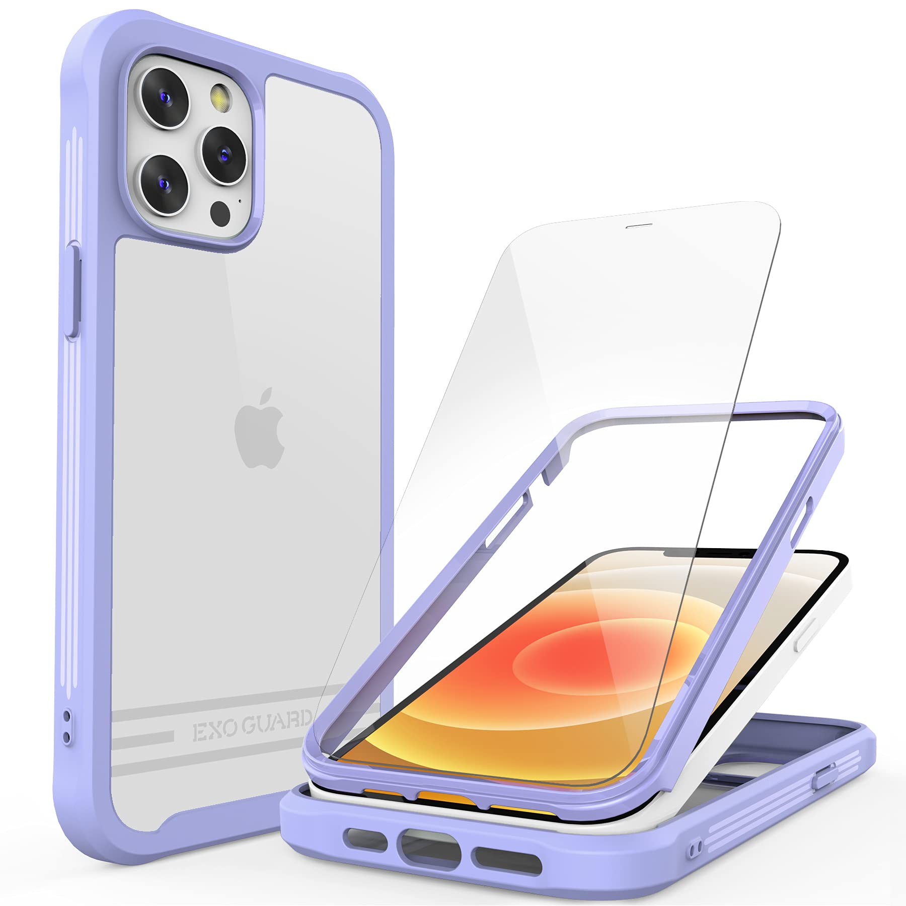 Amazon Com Exoguard For Iphone 12 Pro Max Case With Screen Protector Clear Hard Back Shockproof Full Body Coverage Phone Case Compatible With Iphone 12 Pro Max Grayish Blue Cell Phones Accessories