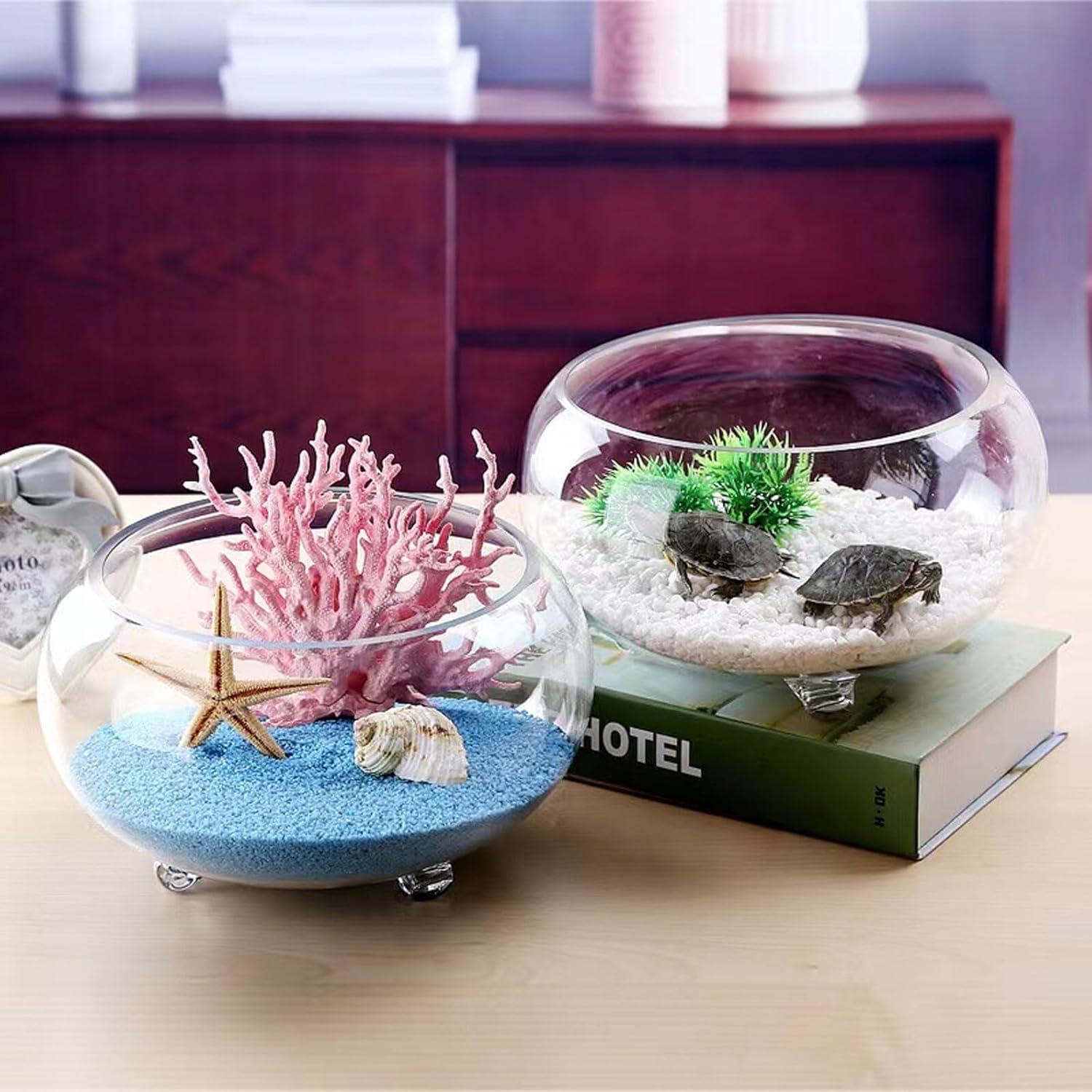 DOITOOL Glass Fish Bowl Aquarium Terrarium Planter Vase for Hydroponic Plants and Betta Fish, Small 1pcs DIY Decorative Water Lily Bowl for Home Office Display