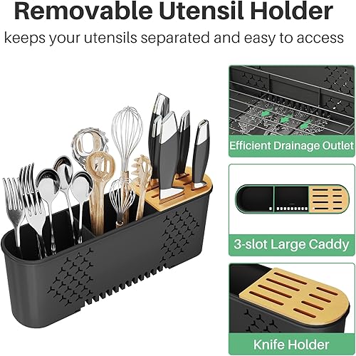 Miniatura 7 de SNTD Escurridor grande de platos Escurridor de platos extensible (19.3 a 29.4 pulgadas) para encimera de cocina, escurridor de platos de acero