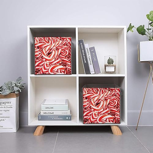 Miniatura 5 de MEIKKO Christmas Lollipop Abstract Storage Cubes,Fabric Collapsible Storage Bins with Dual Handles,candy Cane Foldable Cube Baskets for Shelf,Closet