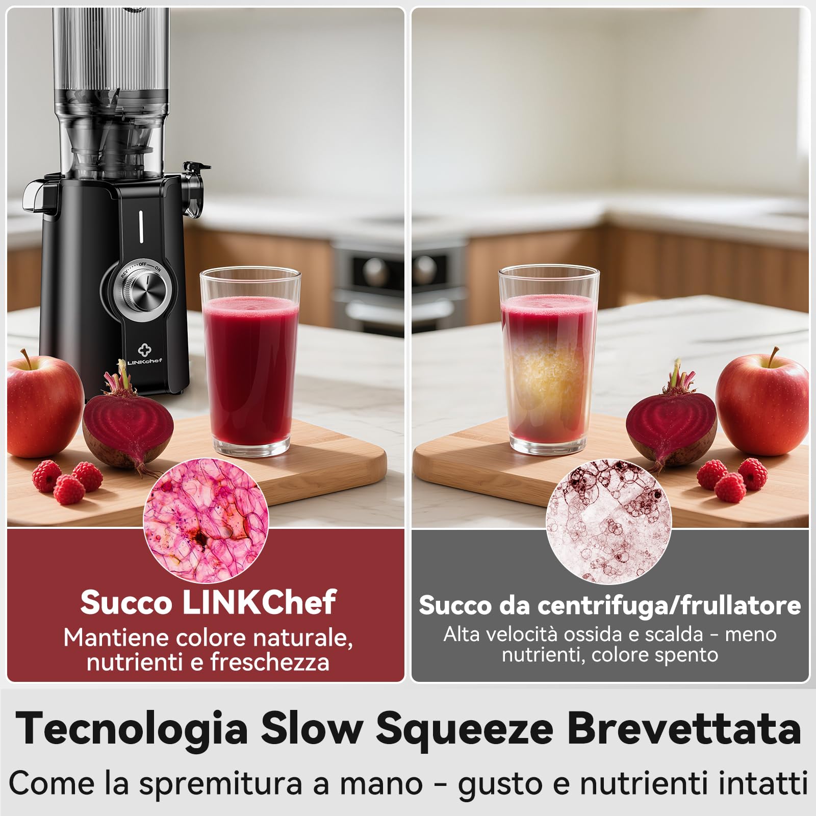 Pulizia Veloce Estrattore Automatico, 115mm Senza Preparazione Estrattore di Frutta e Verdura Intera, LINKchef Estrattore di Succo, Facile da Pulire, 1.2L 200w Nero