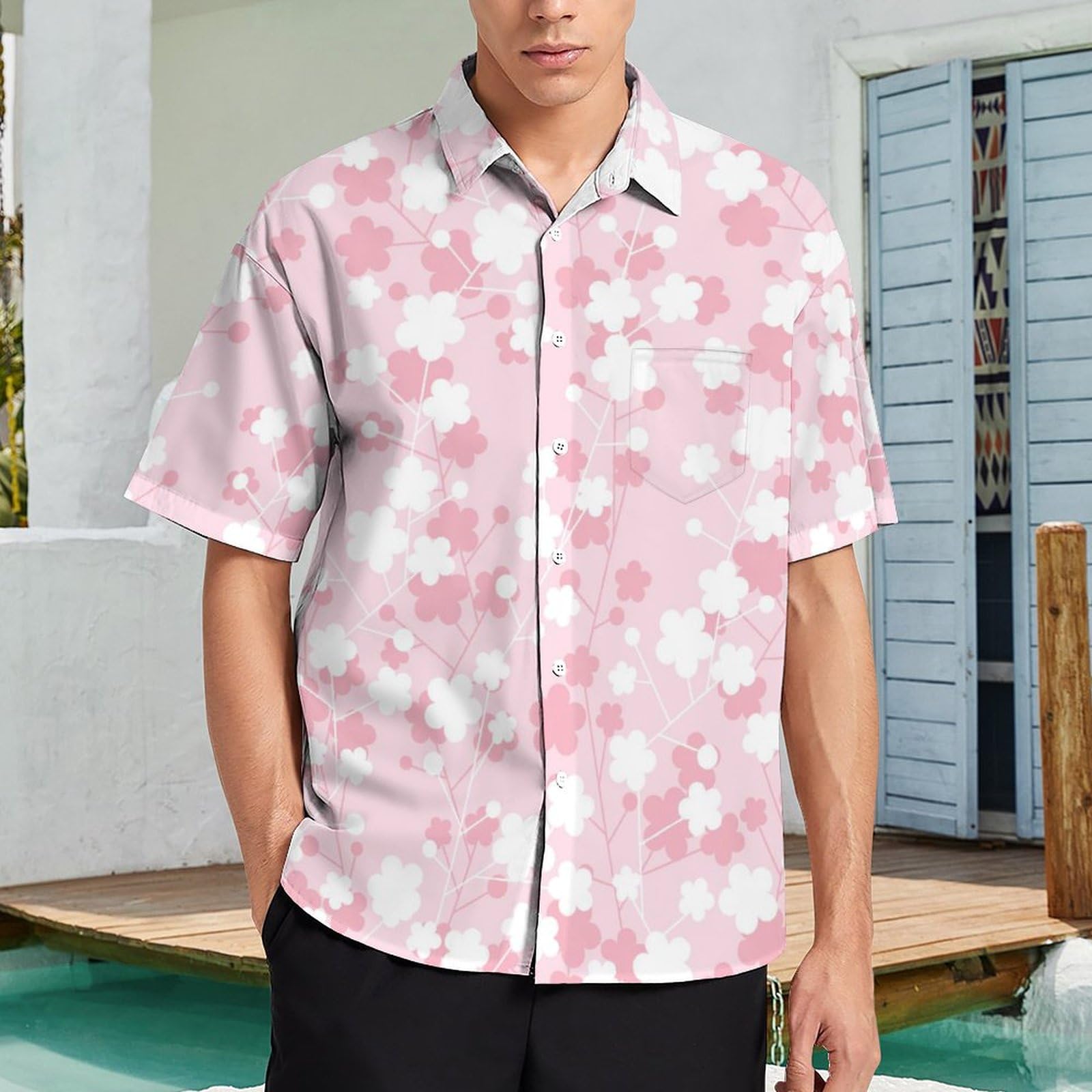 Amazon.co.jp: シャツ メンズ 半袖 ピンク 桜 サクラ 夏服 上着