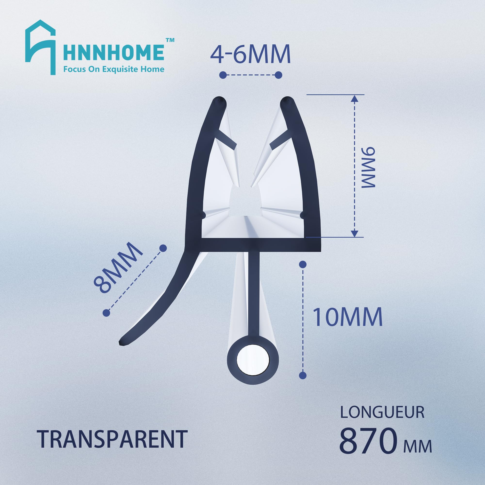 Hnnhome - Lot de 2 joints d'étanchéité en caoutchouc pour porte en verre de 4 à 6 mm incurvée/droite jusqu'à 22 mm d'écart - Jusqu'à 10 mm