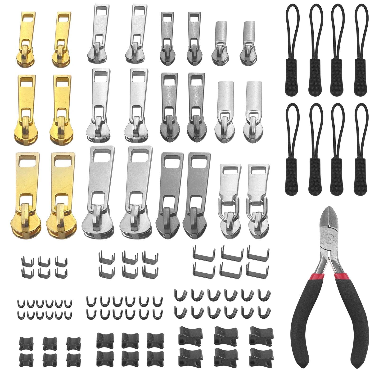 Crynvor 105 Pezzi Kit di Riparazione Cursore Cerniera Ricambio, Cursori per Cerniere, Zip Tiri Della Chiusura Lampo, Tiretti, Tiralampo, Tiretto, Tirante, Tira, per Zaini, Giacche, Valigie, Borsette