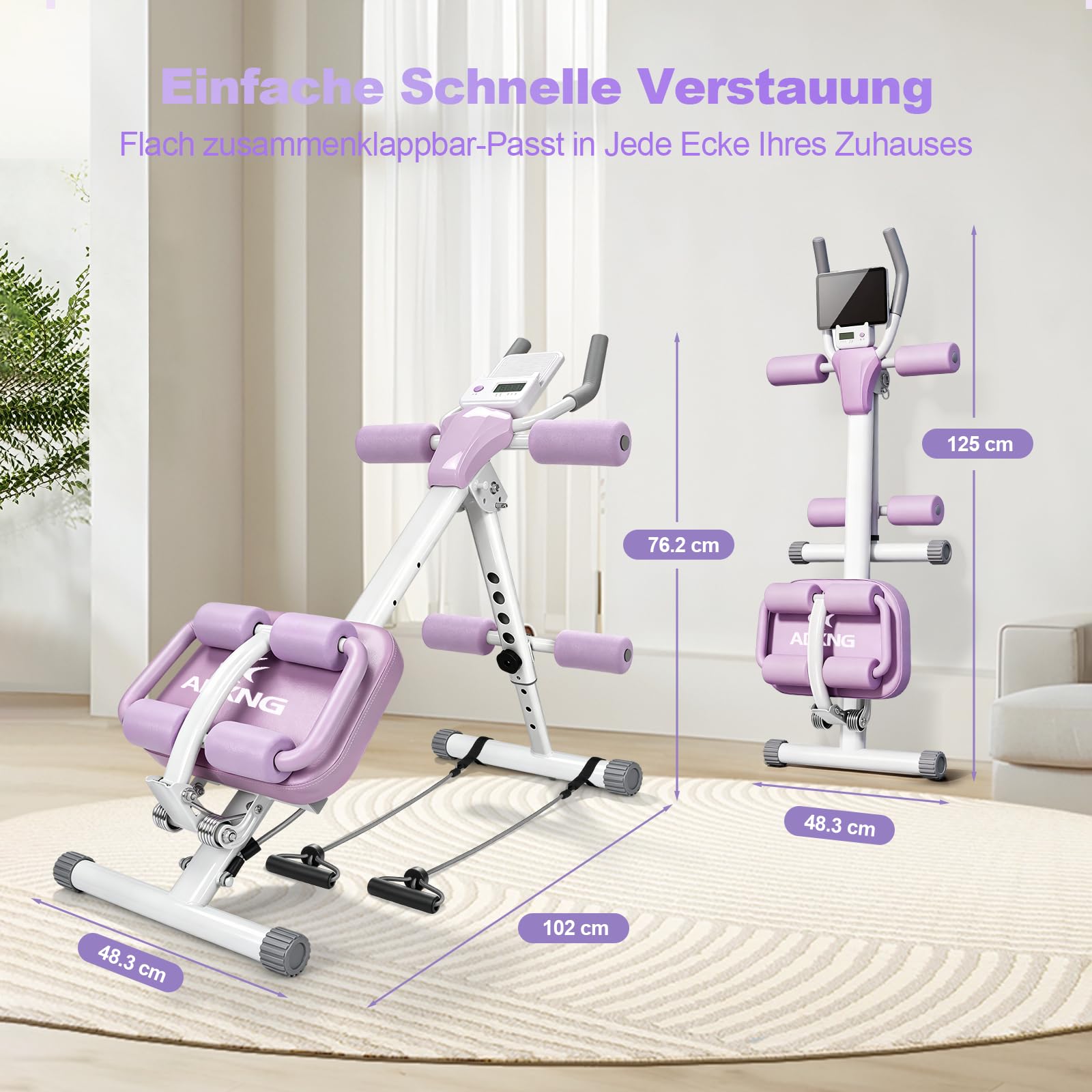 Bauchtrainer Bauchmuskeltrainer für Zuhause, Multifunktionale Verstellbarer Trainingsgerät für Ganzkörpertraining, 150kg Belastbarkeit, Abdominal Ab Machine mit LCD-Monitor & Widerstandsbänder