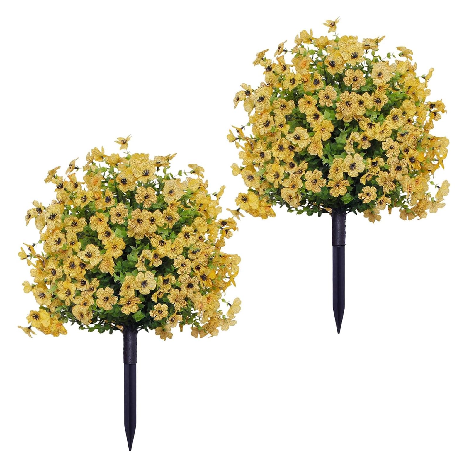 Kouamor Yellow 2Pcs 23.6In Artificial Violet Topiary Ball Trees With Ground Spikes, Uv Fade Resistant Fake Plants, Artificial Plants Outdoor, Faux Greenery Shrubs For Home Garden Yard Patio Decor (Yellow)