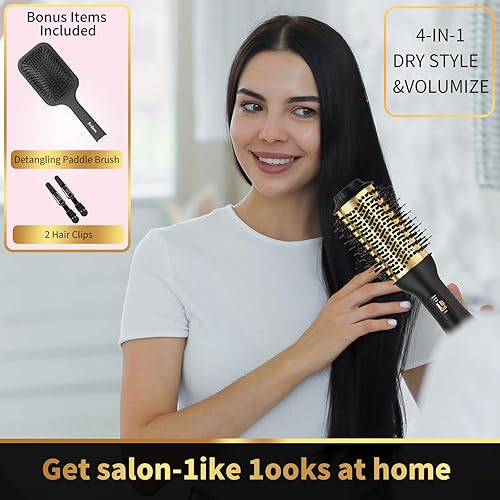 Miniatura 2 de JenHow Cepillo secador de pelo profesional con soplador de pelo de cerámica iónico, secador de pelo 4 en 1 y voluminizador con barril ovalado,