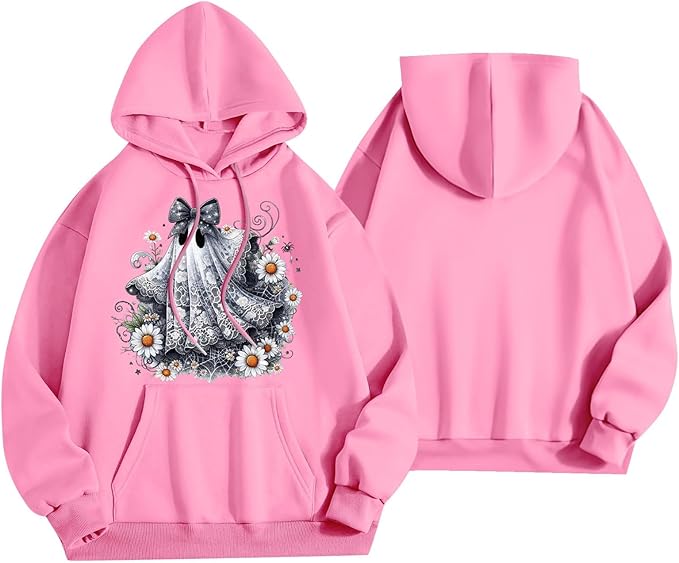 Halloween Hoodies for Women 2025 Fall Fashion Long Sleeve Cute Ghost Graphic Lightweight Hoodie with Pockets