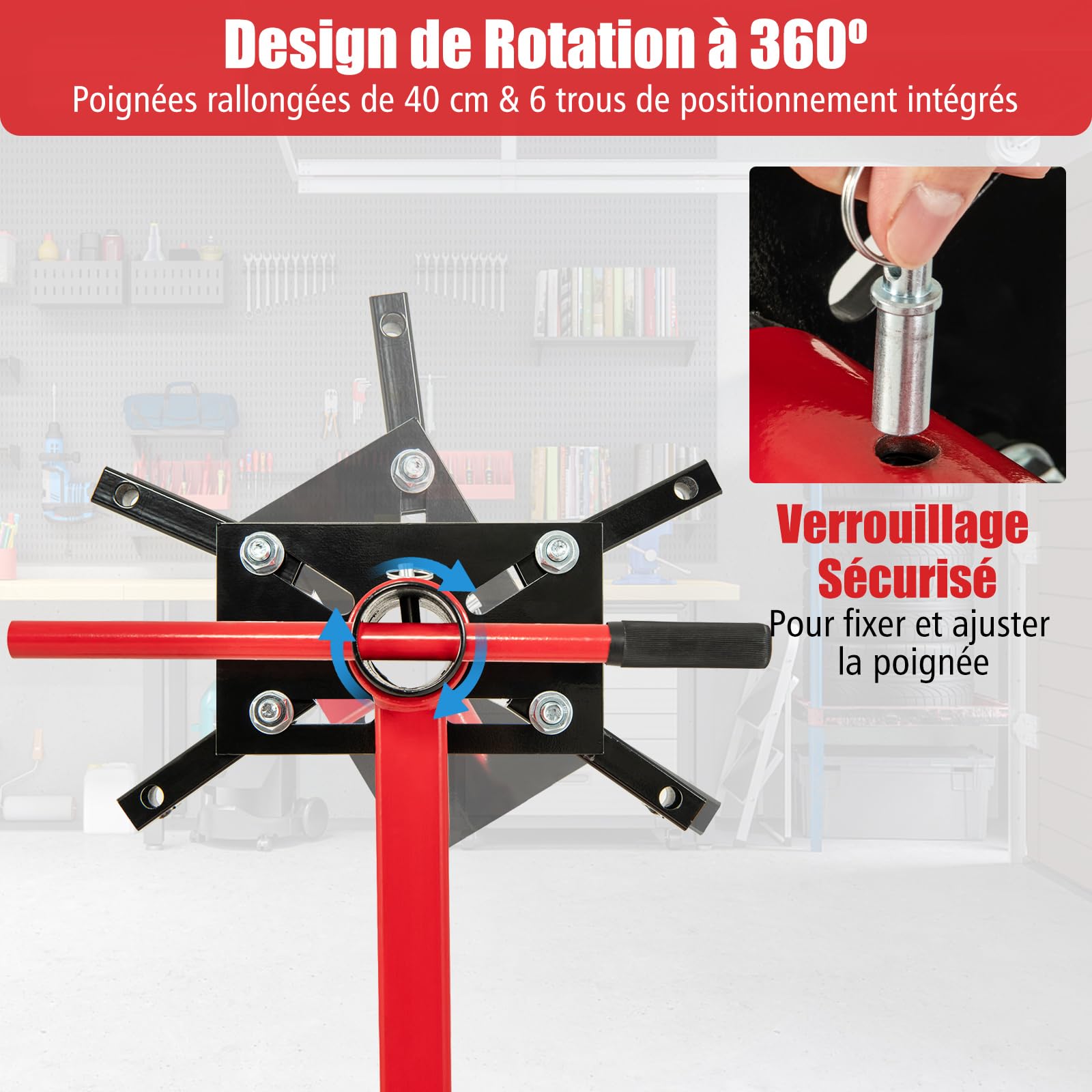 GYMAX Support de Moteur, Capacité 680 Kg, Support Moteur avec Tête Rotative à 360°, 4 Bras Réglables, 4 Roues Universelles, Support Moteur Robuste pour Atelier de Réparation Automobile, Garage