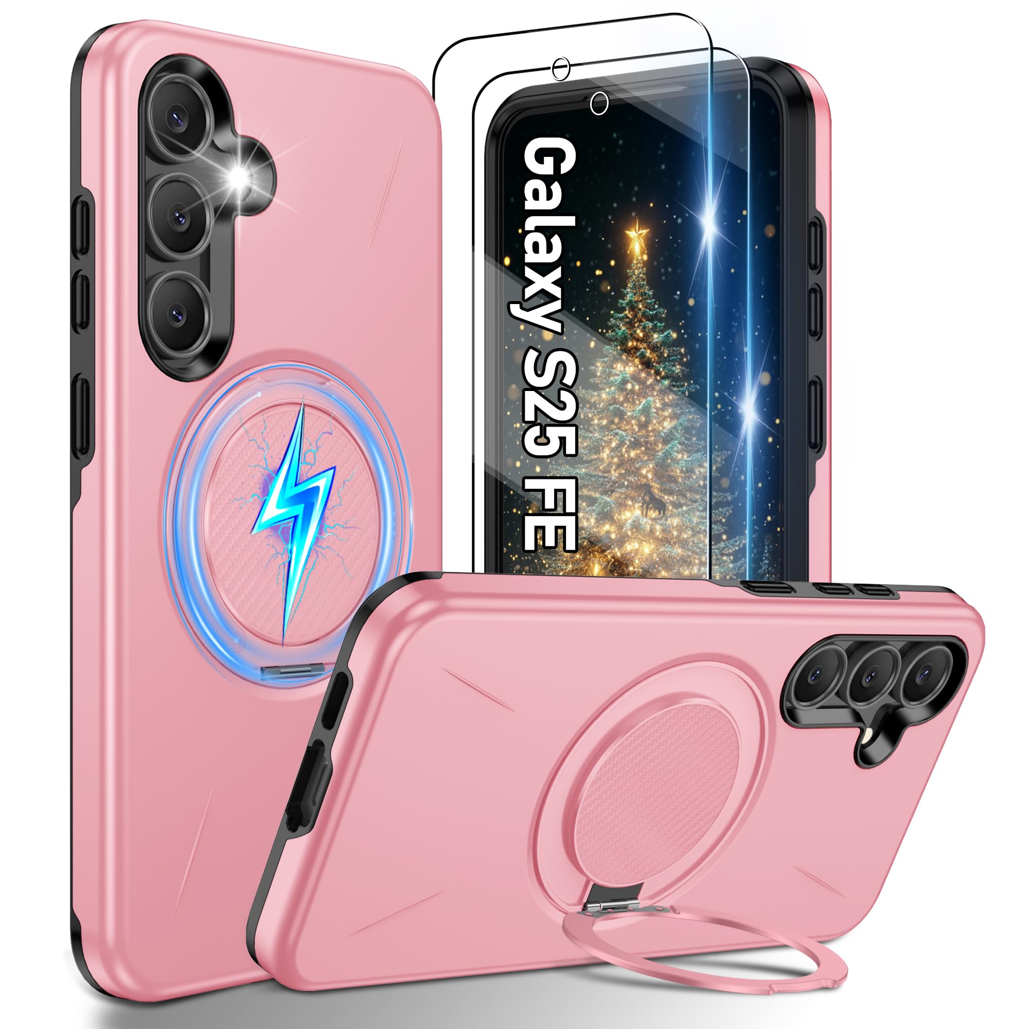 Gritup für Samsung S Serie Gehäuse [Kompatibel mit MagSafe Zubehör]: 2 Stück HD-Bildschirmschutz, eingebauter Kickstand, Dual Layer Stoßdicht, Kamera Guard, Samt Touch
