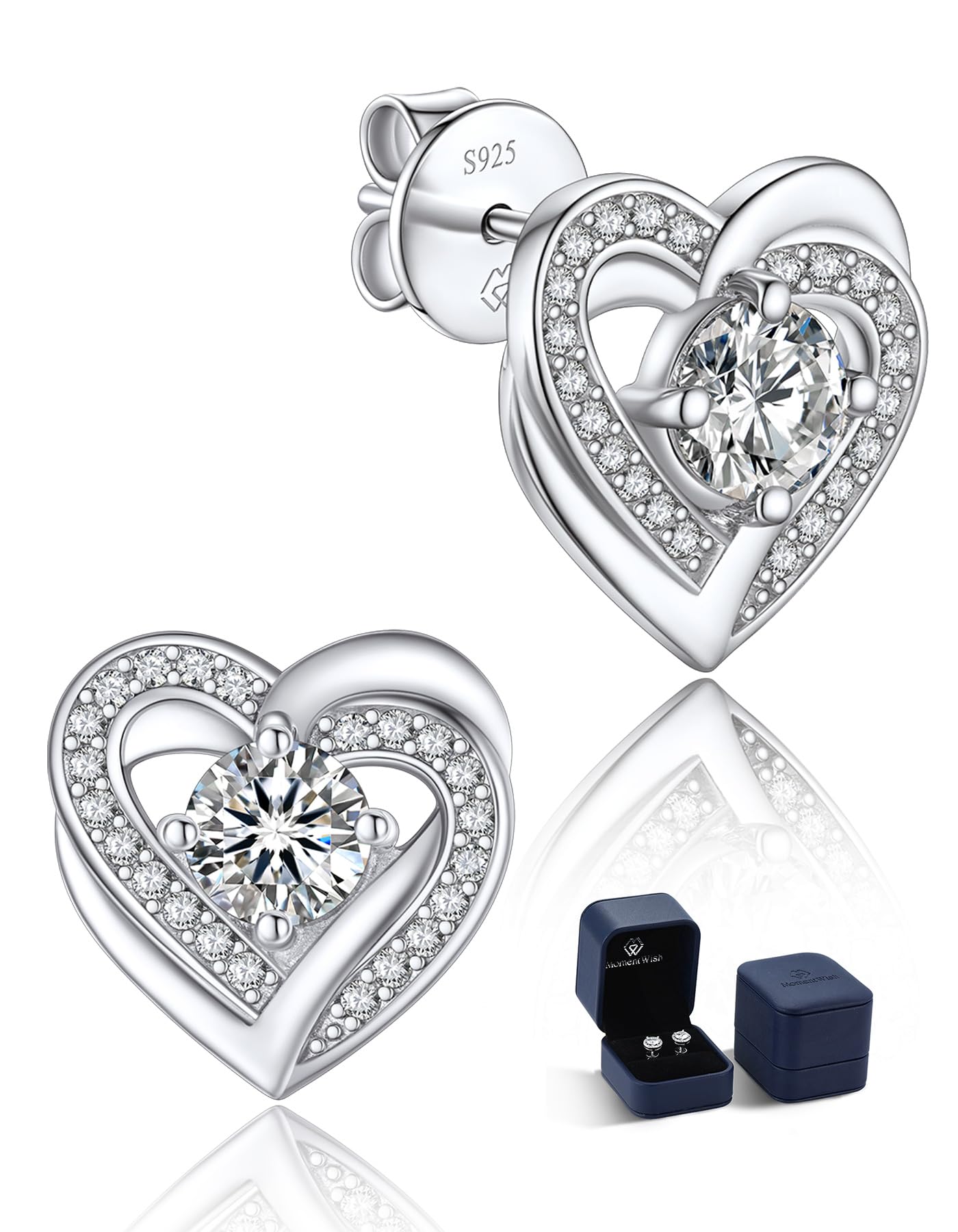 MomentWish Orecchini Moissanite Argento 925, 1 Carato Orecchino Punto Luce Donna Anallergici Simulato Diamanti Brillanti Certificato GRA Regalo Cuore/Fiore/Numeri Romani