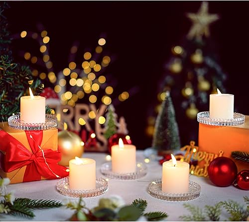 Miniatura 6 de H&D HYALINE & DORA - Juego de 6 velas de cristal transparente y portavelas de cristal amarillo, soporte de vela de vidrio para velas de pilar,