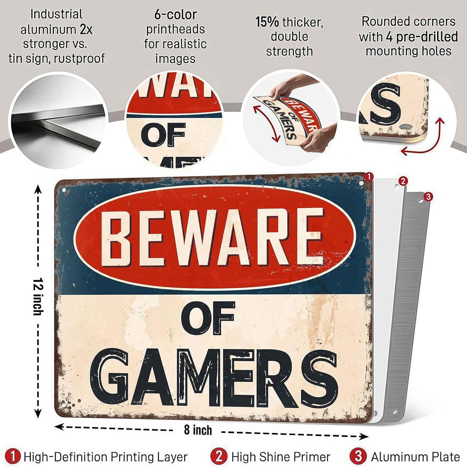 Beware Of Gamers Metal Sign 8 x 12 Inch image 3