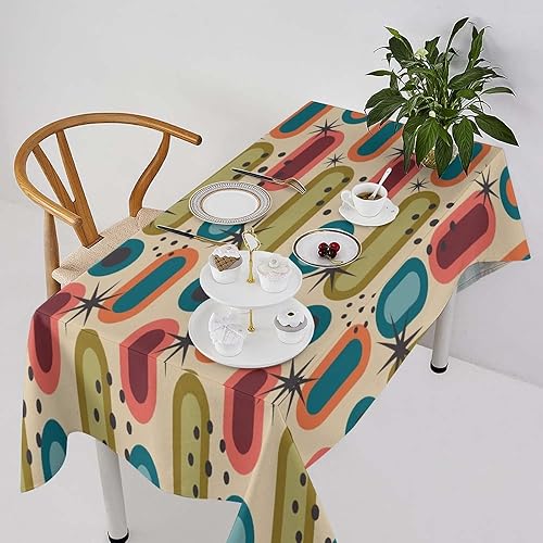 Miniatura 9 de Mantel retro moderno de mediados de siglo, diseño de colores retro de los años 50, resistente al agua, mantel lavable para cocina, comedor, fiesta