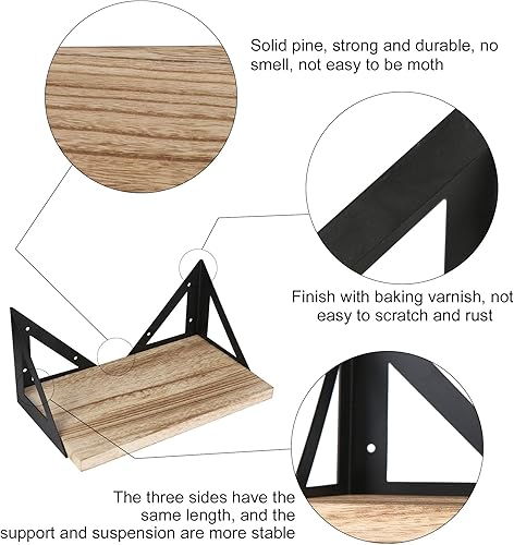 Miniatura 7 de Juego de 3 estantes flotantes flotantes rústicos montados en la pared para baño, dormitorio, sala de estar, cocina, fácil de instalar, decoración y