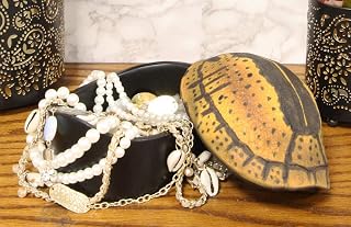 Ebros Gift Nautical Reptile Realistic Yellow Spotted Tortoise Shell Decorative Trinket Box Figurine 6.25" Wide Turtle Shells Rustic Jewelry Stash Box