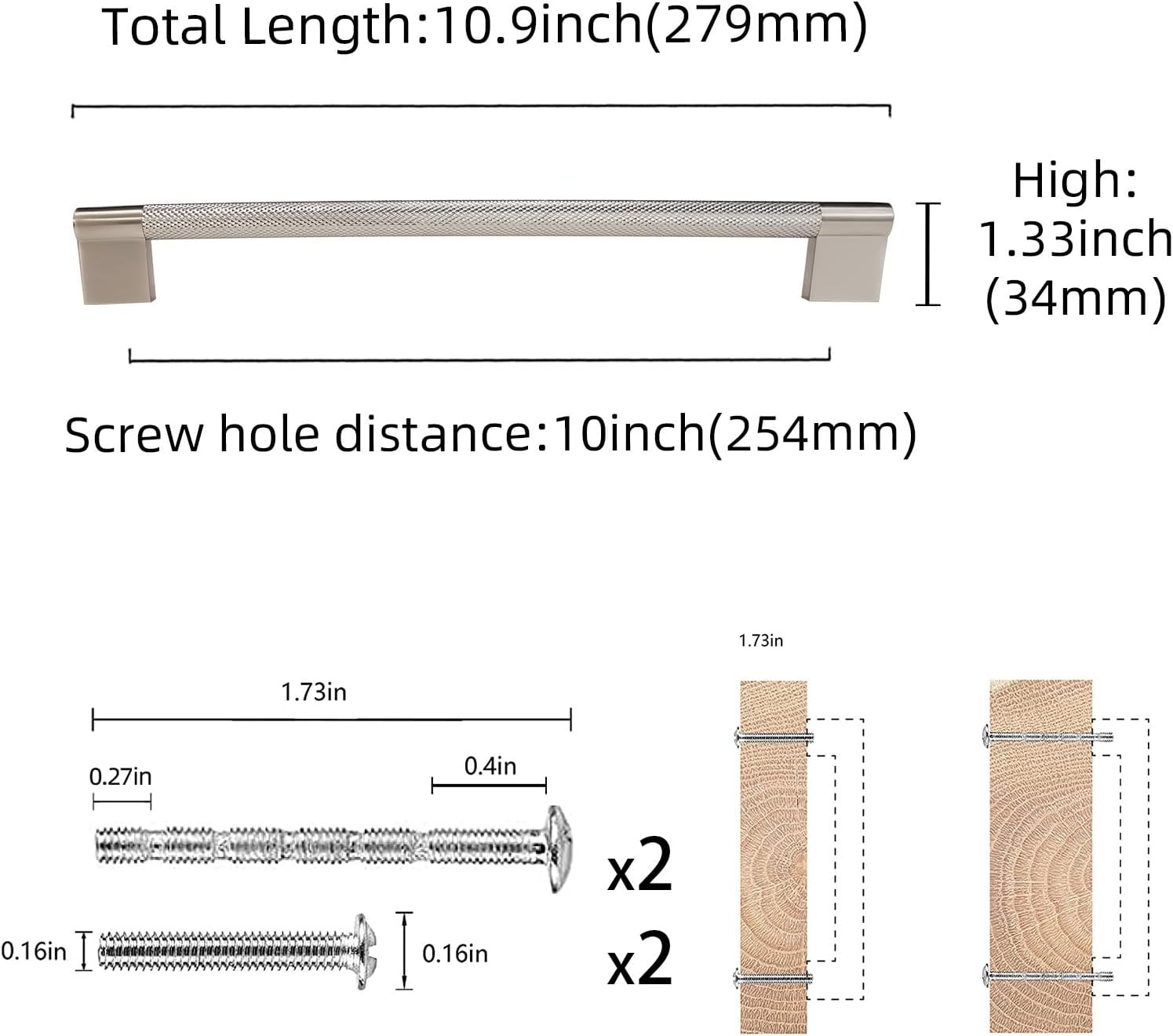 COTYKILEY 10 Pack 10 Inch(254mm) Brushed Satin Nickel Cabinet Handles Sliver Knurled Kitchen Cabinet Pulls Cabinet Door Handles Kitchen Cabinet Hardware Cupboard Drawer Pulls Dresser Handles