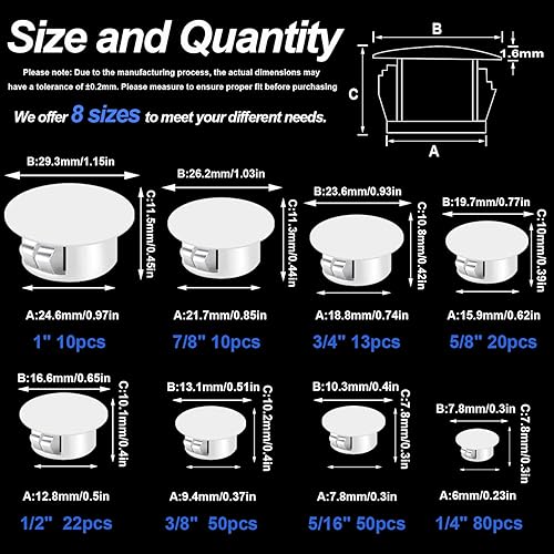 Vista 15 de Tnisesm 200 tapones de plástico de nailon de 8 tamaños, color negro de 1/4 pulgadas, 5/16 pulgadas, 3/8 pulgadas, 1/2 pulgadas, 5/8 pulgadas, 3/4