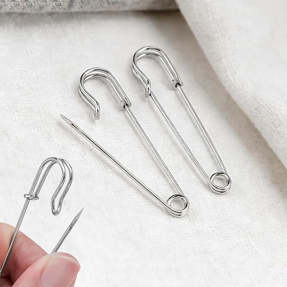 Large Pins 20 Pack 3 Inch , Heavy Duty Stainless Steel for Clothes Blankets Laundry Leather Canvas DIY Crafts (Silver)