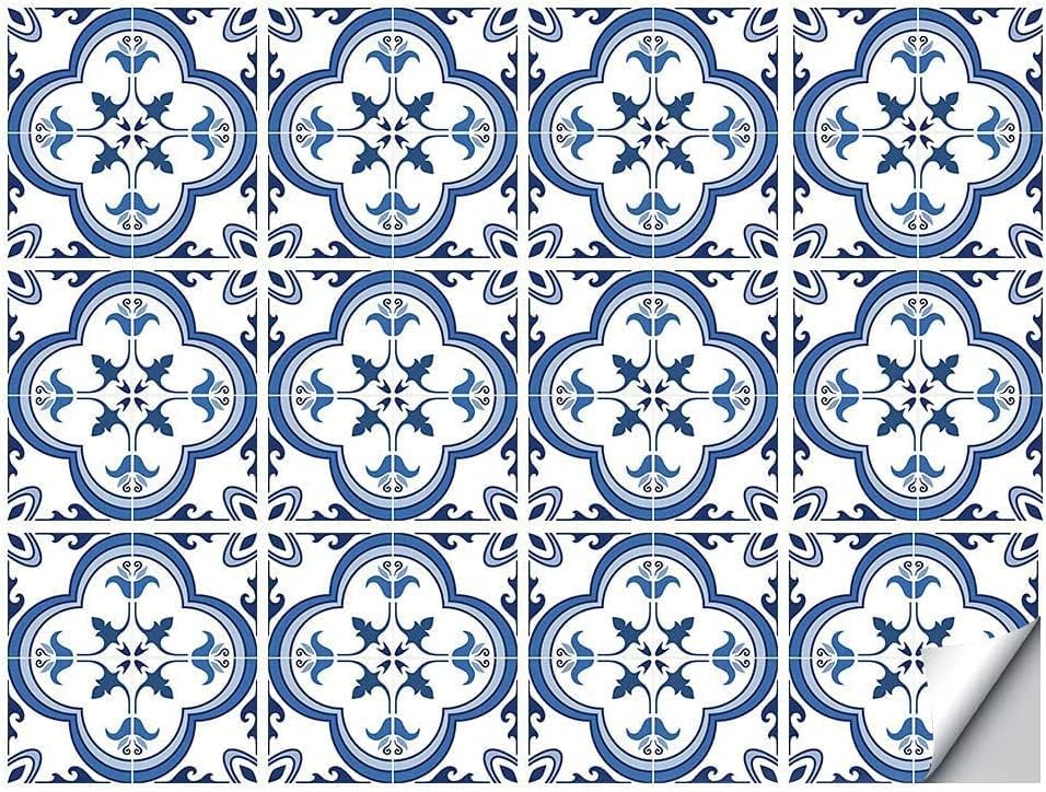 Image of Moroccan Tile Stickers | Waterproof Self Adhesive Peel & Stick Tile Decals for Kitchen Backsplash, Bathroom Wall, Floor, Furniture & Glass (4x4 Inch, Design 76)