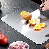Vista 4 de Tablas de cortar de acero inoxidable para cocina, tabla de cortar de doble cara resistente con asa, tabla de cortar de metal grueso (11.4 x 7.9 in)