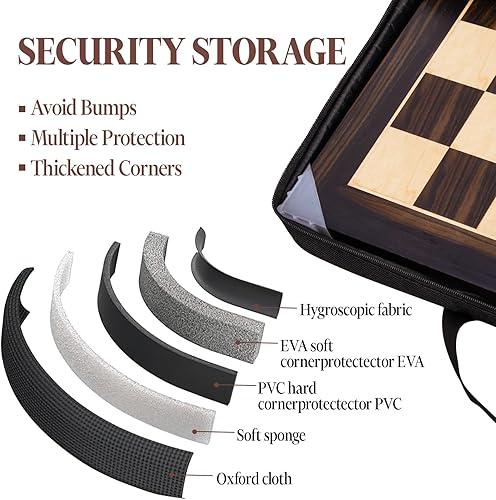 Miniatura 5 de Tablero de ajedrez de madera de 21.25 pulgadas, tablero de ajedrez profesional con cuadrados de 2.0 pulgadas, juegos de mesa familiares de ajedrez